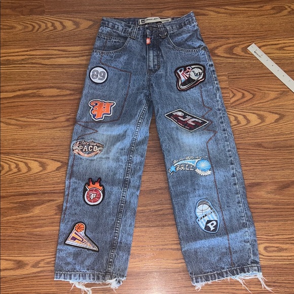 PACO Sport Baggy Basketball Jersey Patch Embroidered Denim Jeans kid 10 Vintage - Picture 1 of 12